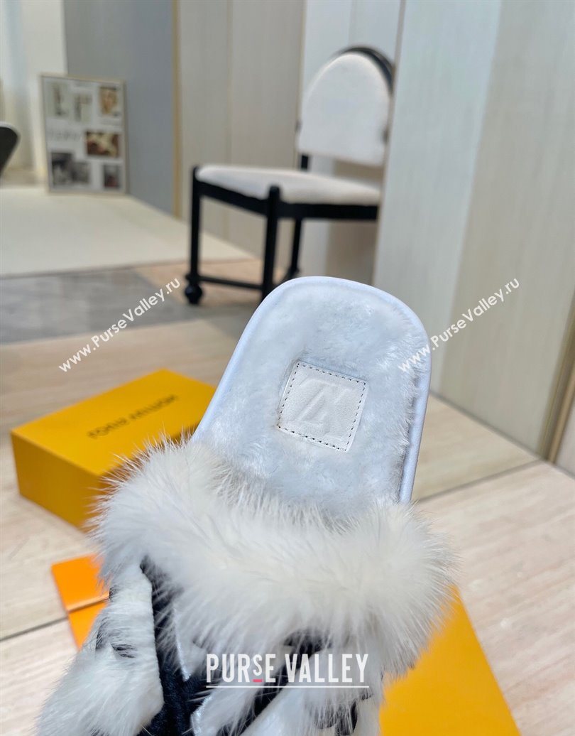 Louis Vuitton Mink Fur and Wool Flat Slides Sandal White 2025 LV102207 (MD-251022130)