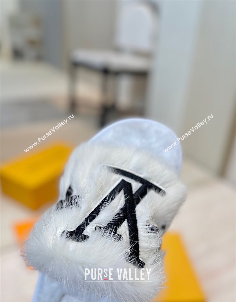 Louis Vuitton Mink Fur and Wool Flat Slides Sandal White 2025 LV102207 (MD-251022130)