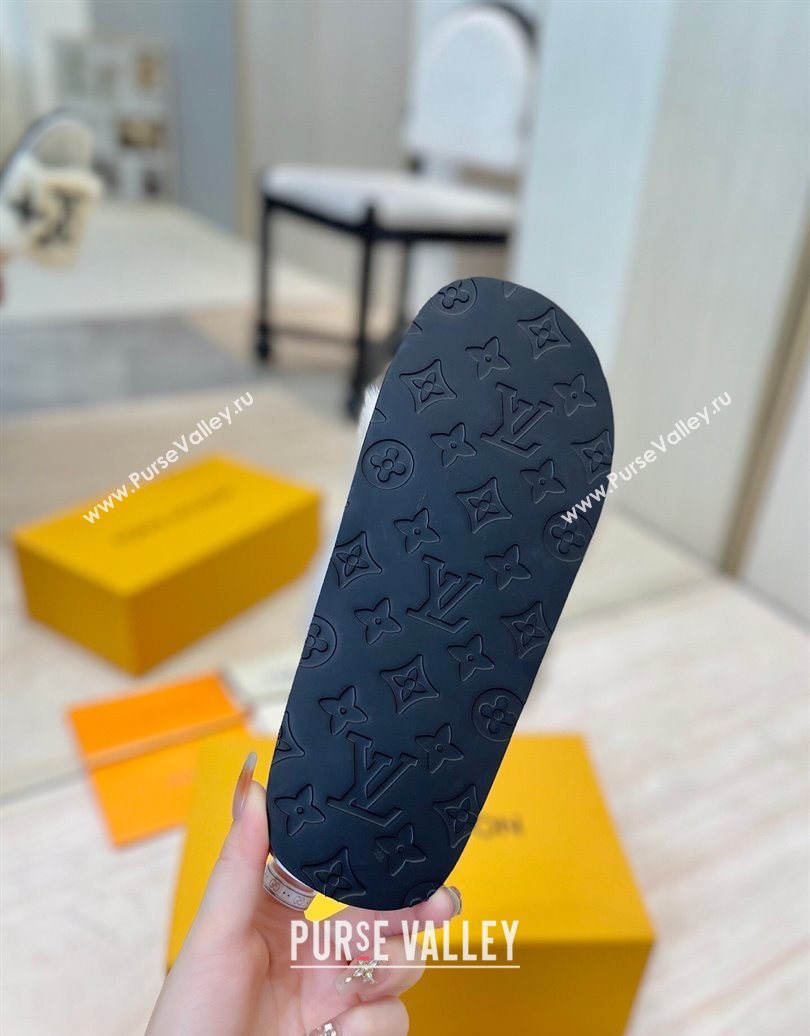 Louis Vuitton Mink Fur and Wool Flat Slides Sandal White 2025 LV102207 (MD-251022130)