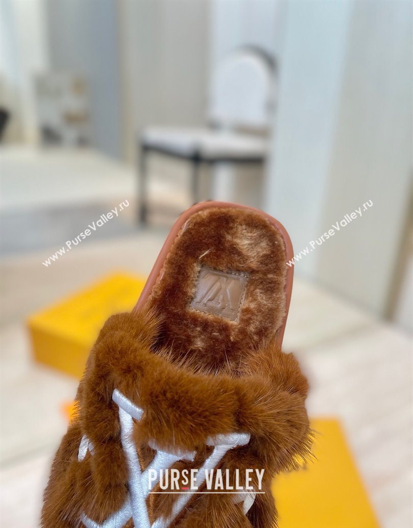 Louis Vuitton Mink Fur and Wool Flat Slides Sandal Brown 2025 LV102207 (MD-251022132)