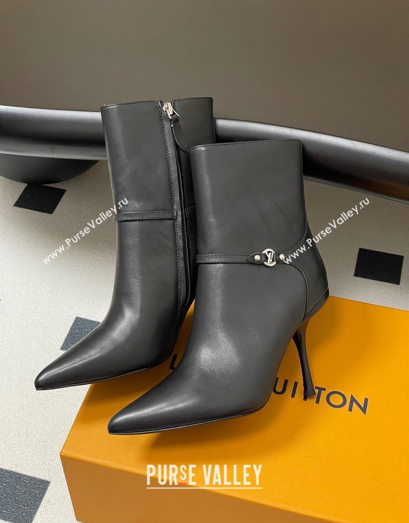 Louis Vuitton 6AM Heel Ankle Boots 9.5cm in Calf Leather with Back Strap Black 2025 1AIUOR (MD-251021150)