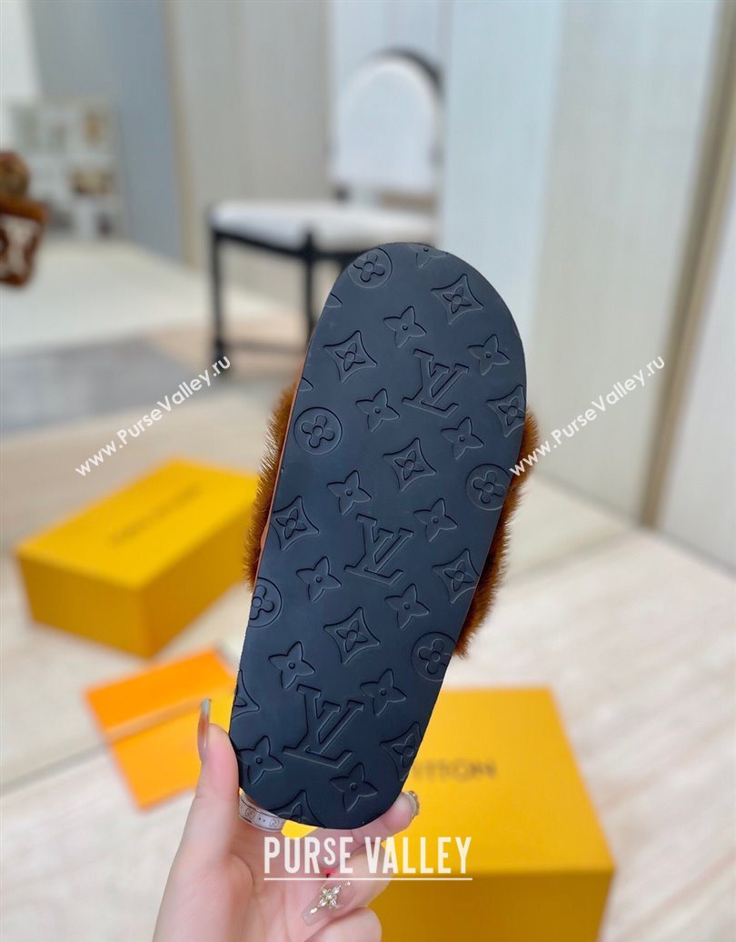 Louis Vuitton Mink Fur and Wool Flat Slides Sandal Brown 2025 LV102207 (MD-251022132)