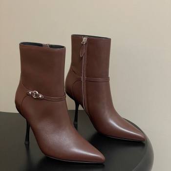 Louis Vuitton 6AM Heel Ankle Boots 9.5cm in Calf Leather with Back Strap Brown 2025 1AIUOR (MD-251021151)