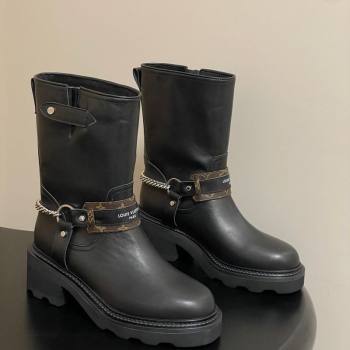 Louis Vuitton LV Beaubourg Ankle Boots 4cm in Leather with Chain Strap Black 2025 1AIBQR (MD-251022051)