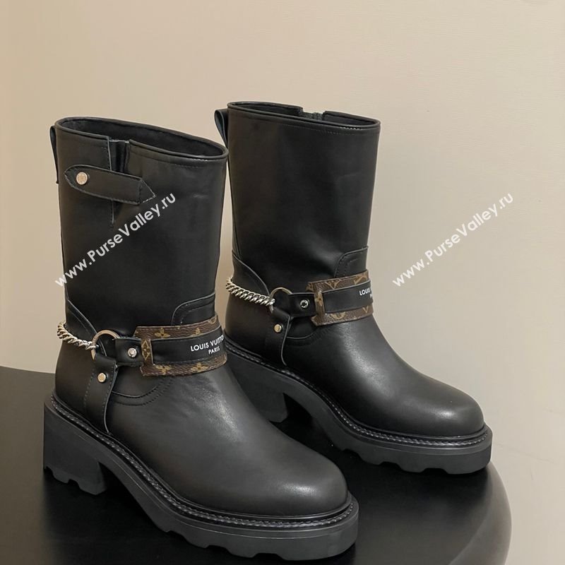 Louis Vuitton LV Beaubourg Ankle Boots 4cm in Leather with Chain Strap Black 2025 1AIBQR (MD-251022051)