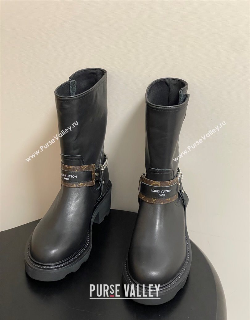 Louis Vuitton LV Beaubourg Ankle Boots 4cm in Leather with Chain Strap Black 2025 1AIBQR (MD-251022051)