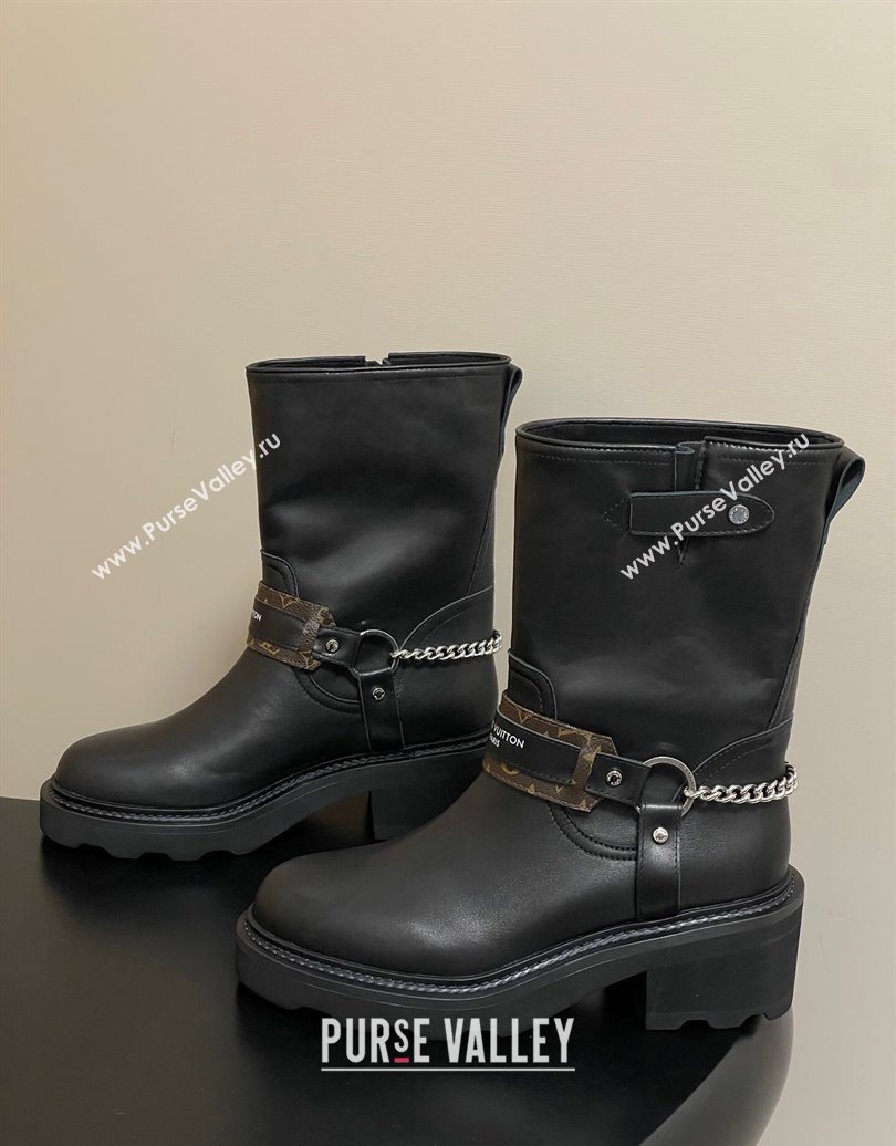 Louis Vuitton LV Beaubourg Ankle Boots 4cm in Leather with Chain Strap Black 2025 1AIBQR (MD-251022051)