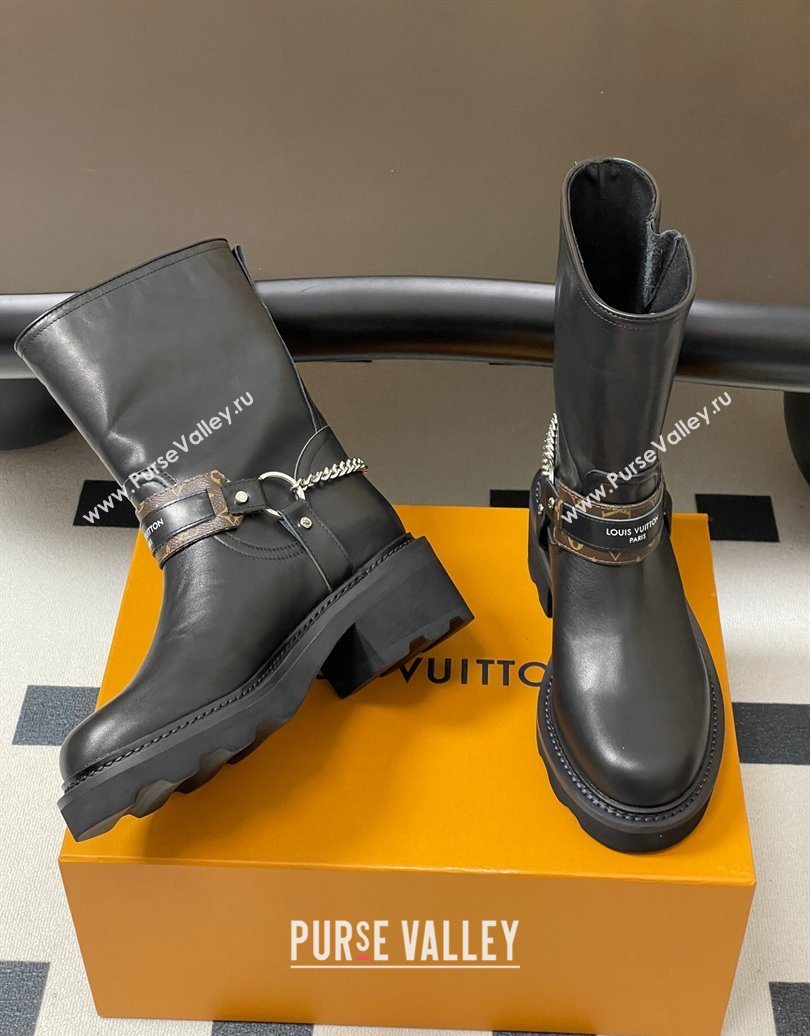 Louis Vuitton LV Beaubourg Ankle Boots 4cm in Leather with Chain Strap Black 2025 1AIBQR (MD-251022051)