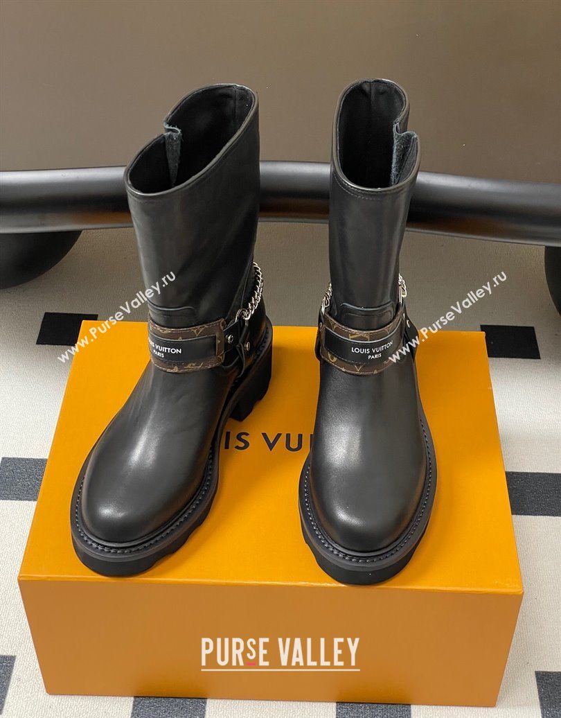 Louis Vuitton LV Beaubourg Ankle Boots 4cm in Leather with Chain Strap Black 2025 1AIBQR (MD-251022051)