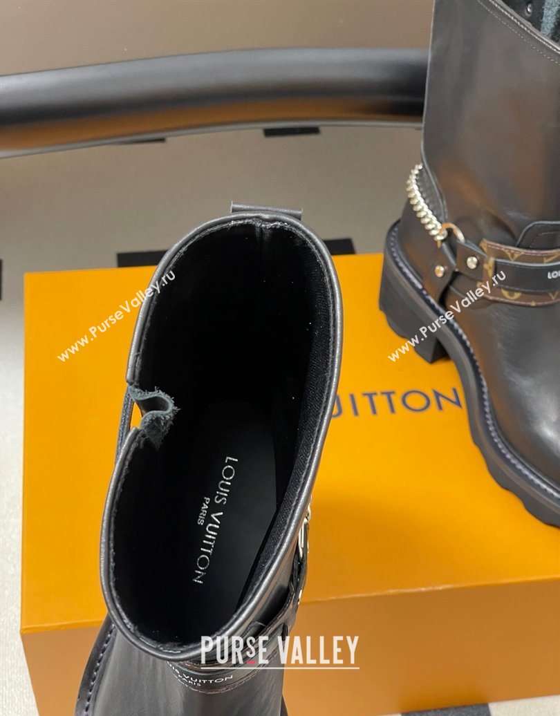 Louis Vuitton LV Beaubourg Ankle Boots 4cm in Leather with Chain Strap Black 2025 1AIBQR (MD-251022051)