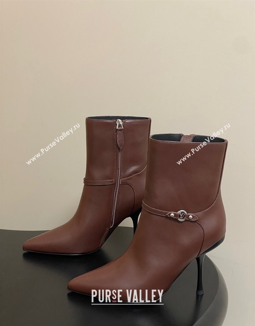 Louis Vuitton 6AM Heel Ankle Boots 9.5cm in Calf Leather with Back Strap Brown 2025 1AIUOR (MD-251021151)
