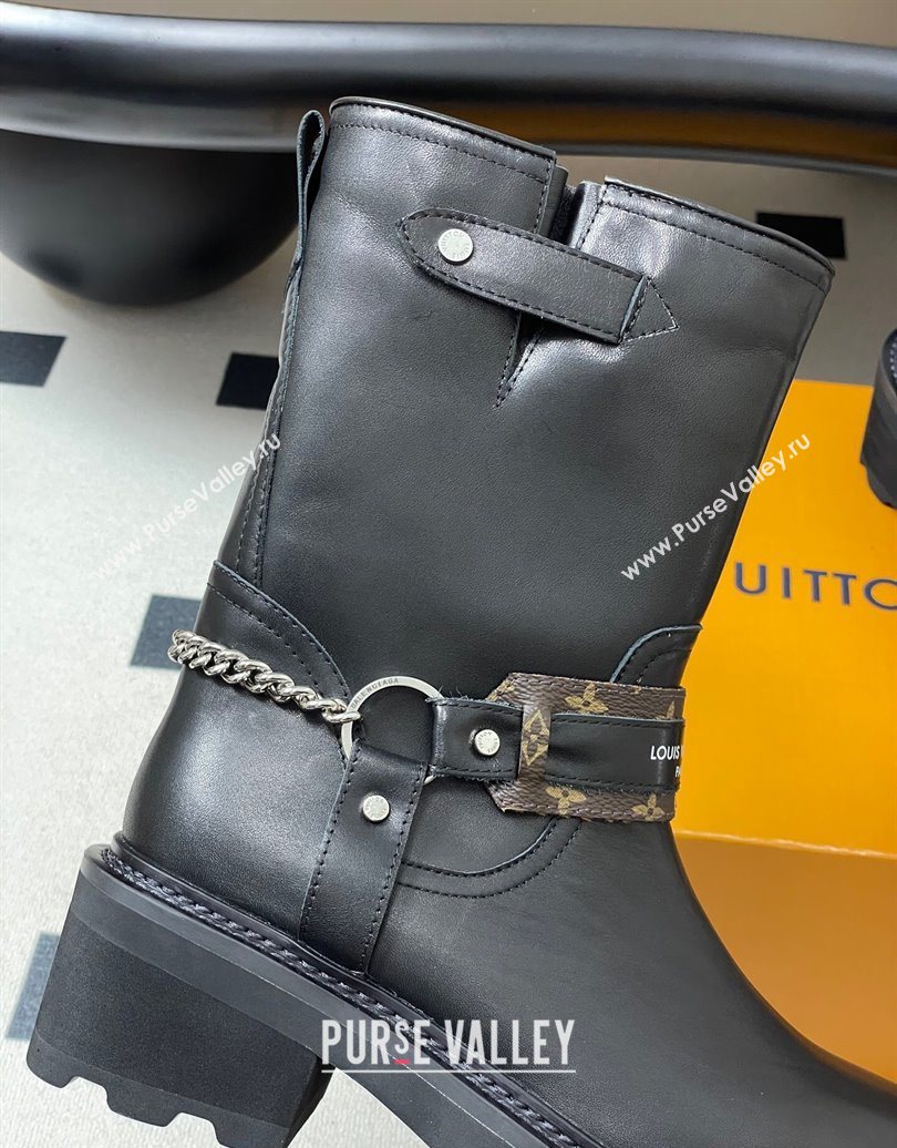 Louis Vuitton LV Beaubourg Ankle Boots 4cm in Leather with Chain Strap Black 2025 1AIBQR (MD-251022051)