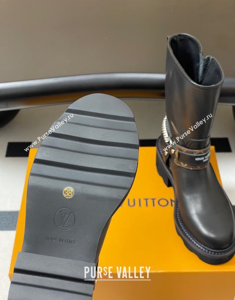 Louis Vuitton LV Beaubourg Ankle Boots 4cm in Leather with Chain Strap Black 2025 1AIBQR (MD-251022051)