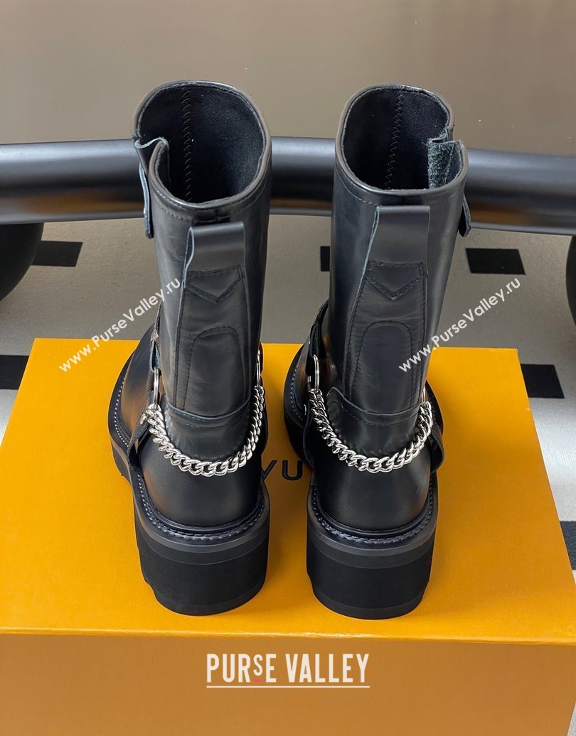 Louis Vuitton LV Beaubourg Ankle Boots 4cm in Leather with Chain Strap Black 2025 1AIBQR (MD-251022051)