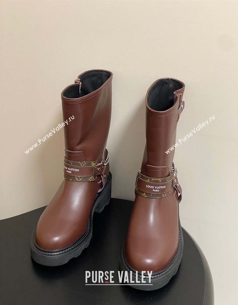 Louis Vuitton LV Beaubourg Ankle Boots 4cm in Leather with Chain Strap Brown 2025 1AIBQR (MD-251022052)