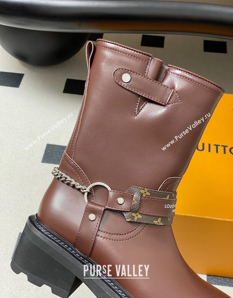 Louis Vuitton LV Beaubourg Ankle Boots 4cm in Leather with Chain Strap Brown 2025 1AIBQR (MD-251022052)