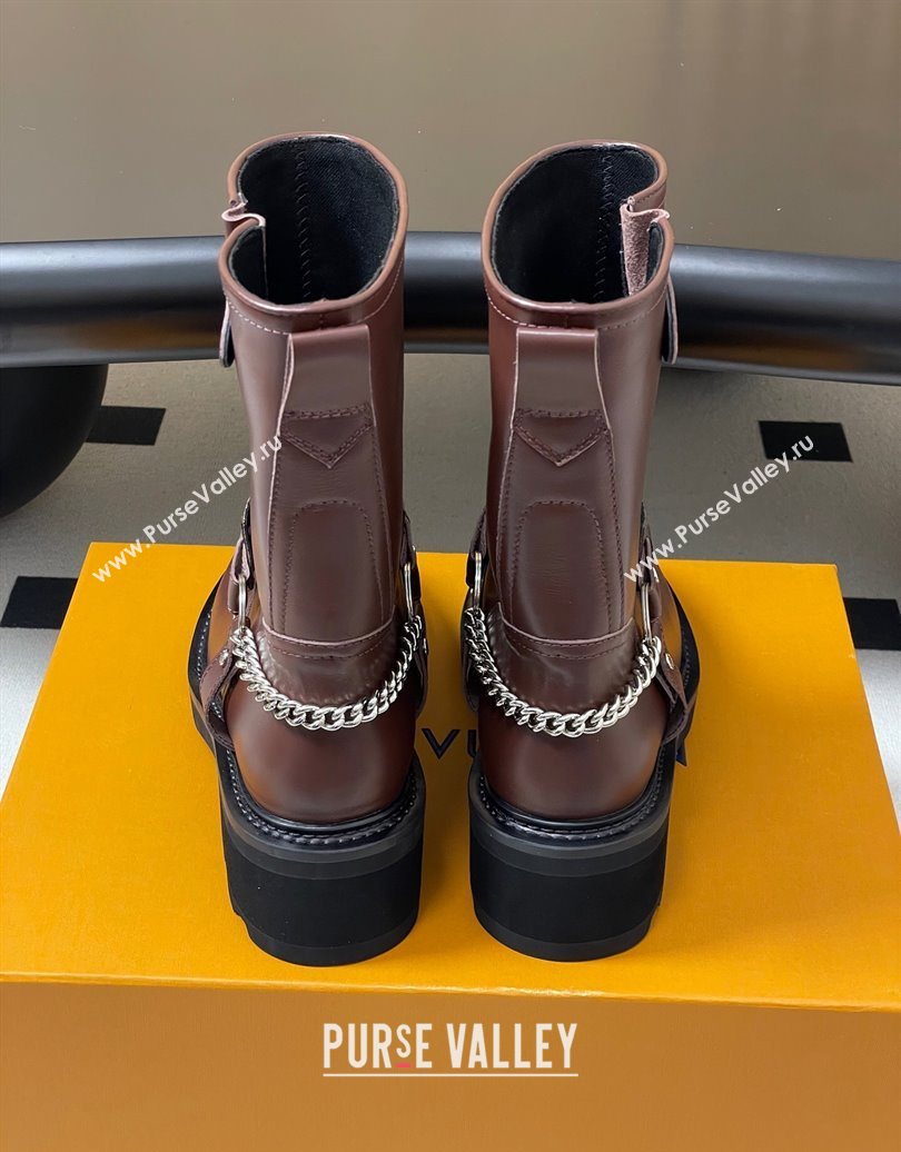 Louis Vuitton LV Beaubourg Ankle Boots 4cm in Leather with Chain Strap Brown 2025 1AIBQR (MD-251022052)