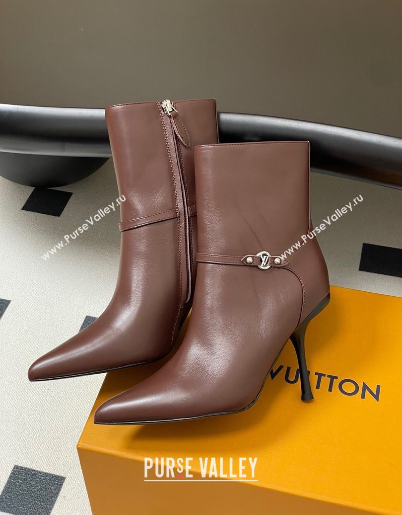 Louis Vuitton 6AM Heel Ankle Boots 9.5cm in Calf Leather with Back Strap Brown 2025 1AIUOR (MD-251021151)