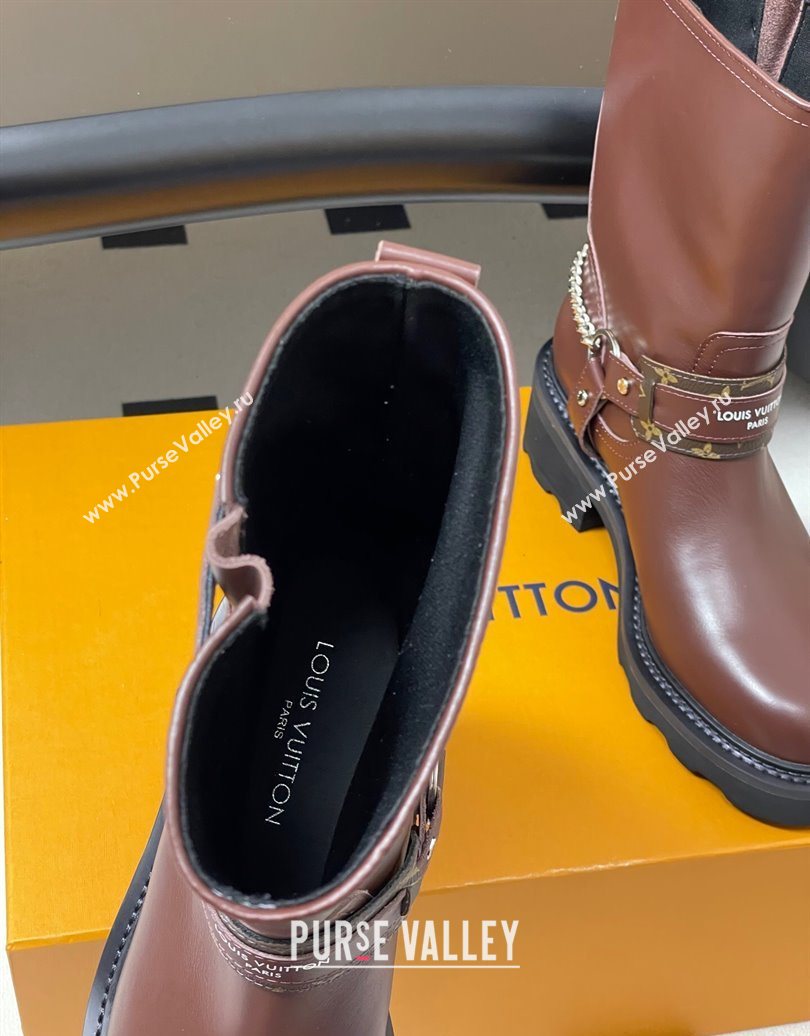 Louis Vuitton LV Beaubourg Ankle Boots 4cm in Leather with Chain Strap Brown 2025 1AIBQR (MD-251022052)