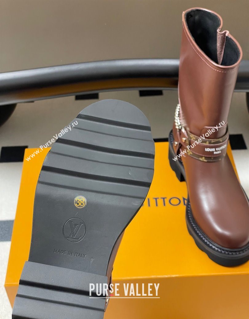 Louis Vuitton LV Beaubourg Ankle Boots 4cm in Leather with Chain Strap Brown 2025 1AIBQR (MD-251022052)