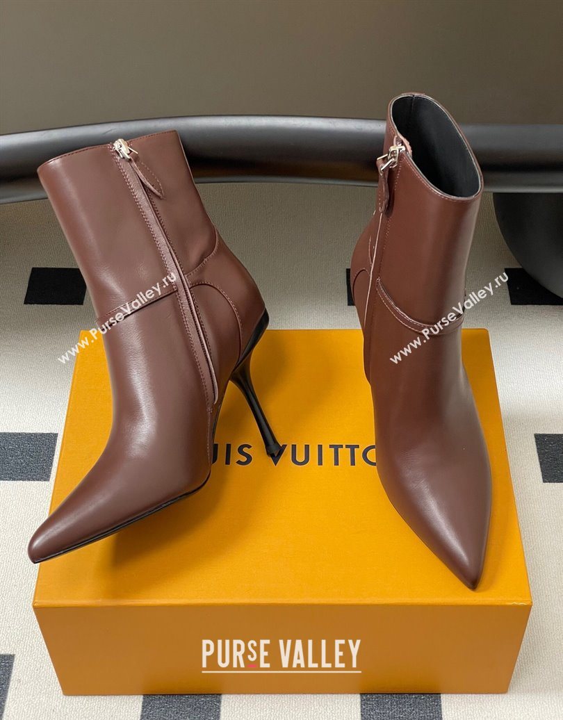 Louis Vuitton 6AM Heel Ankle Boots 9.5cm in Calf Leather with Back Strap Brown 2025 1AIUOR (MD-251021151)
