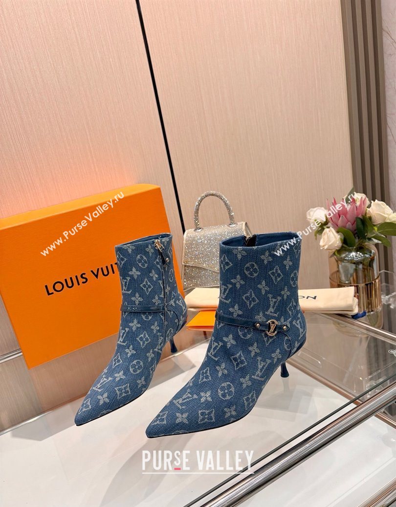 Louis Vuitton 6AM Heel Ankle Boots 5.5cm in Monogram Denim with Back Strap Blue 2025 1AIUOR (MD-251021153)