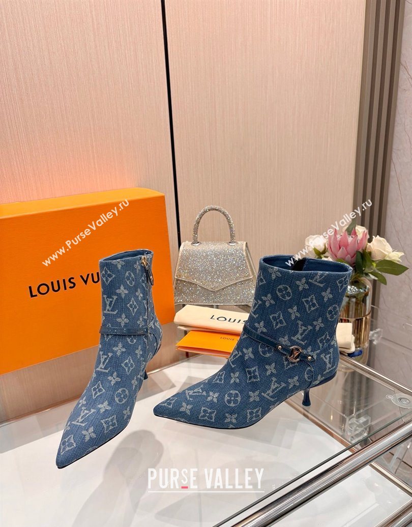 Louis Vuitton 6AM Heel Ankle Boots 5.5cm in Monogram Denim with Back Strap Blue 2025 1AIUOR (MD-251021153)