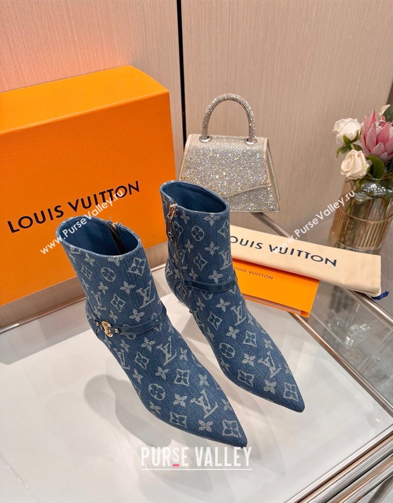 Louis Vuitton 6AM Heel Ankle Boots 5.5cm in Monogram Denim with Back Strap Blue 2025 1AIUOR (MD-251021153)
