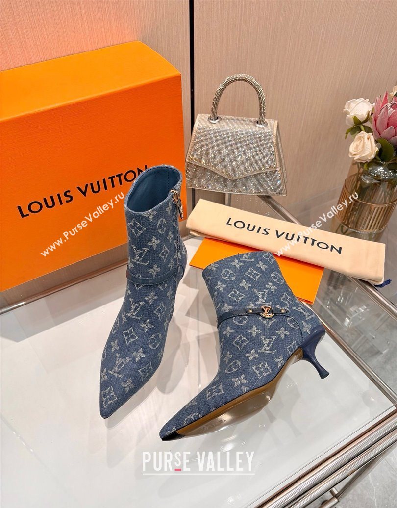Louis Vuitton 6AM Heel Ankle Boots 5.5cm in Monogram Denim with Back Strap Blue 2025 1AIUOR (MD-251021153)