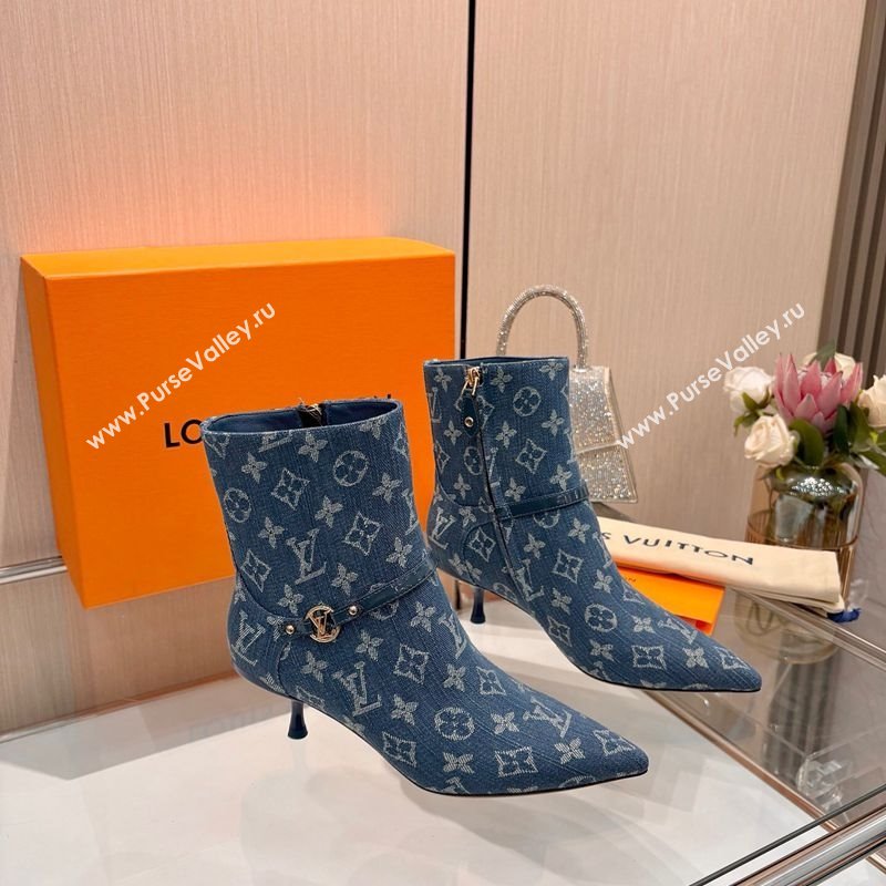Louis Vuitton 6AM Heel Ankle Boots 5.5cm in Monogram Denim with Back Strap Blue 2025 1AIUOR (MD-251021153)