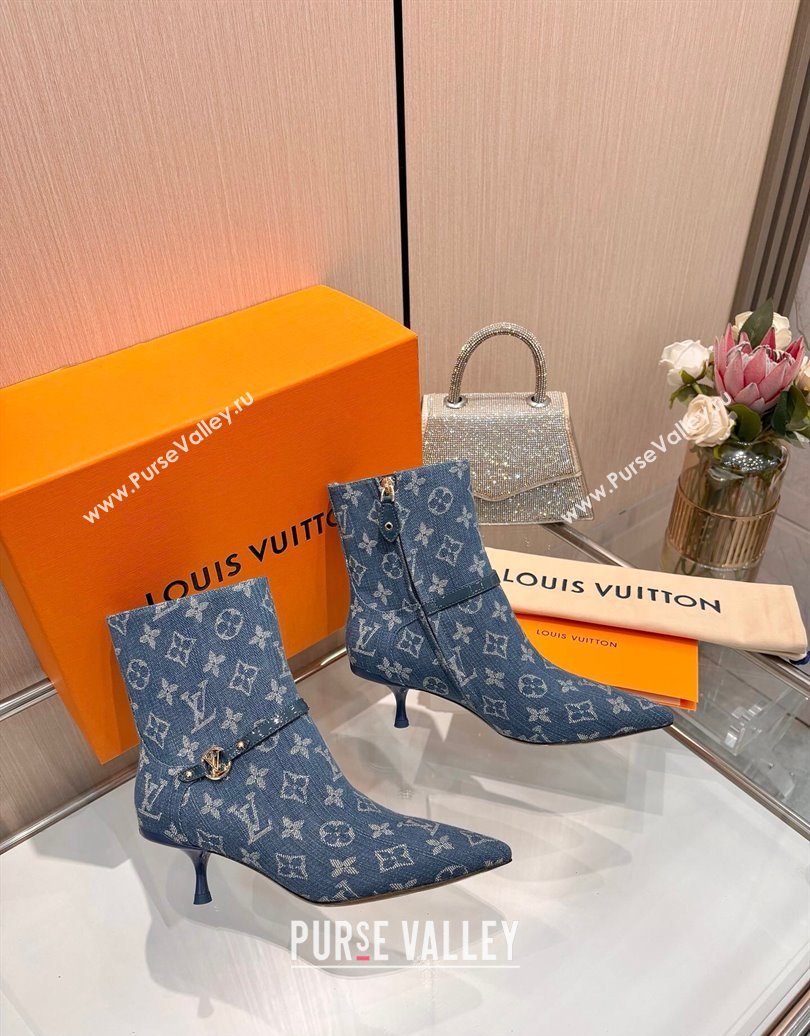 Louis Vuitton 6AM Heel Ankle Boots 5.5cm in Monogram Denim with Back Strap Blue 2025 1AIUOR (MD-251021153)