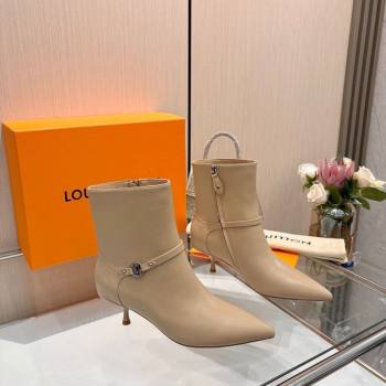 Louis Vuitton 6AM Heel Ankle Boots 5.5cm in Calf Leather with Back Strap Beige 2025 1AIUOR (MD-251021155)