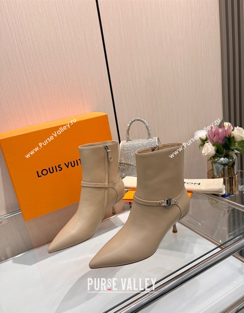 Louis Vuitton 6AM Heel Ankle Boots 5.5cm in Calf Leather with Back Strap Beige 2025 1AIUOR (MD-251021155)