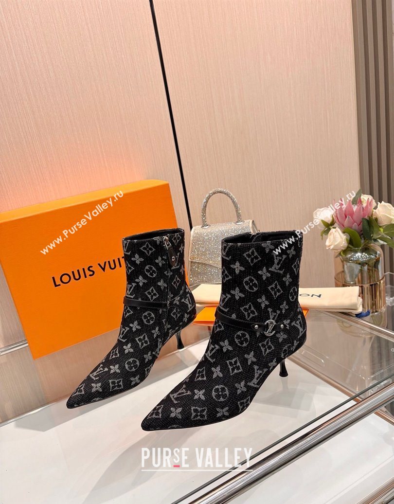 Louis Vuitton 6AM Heel Ankle Boots 5.5cm in Monogram Denim with Back Strap Black 2025 1AIUOR (MD-251021156)
