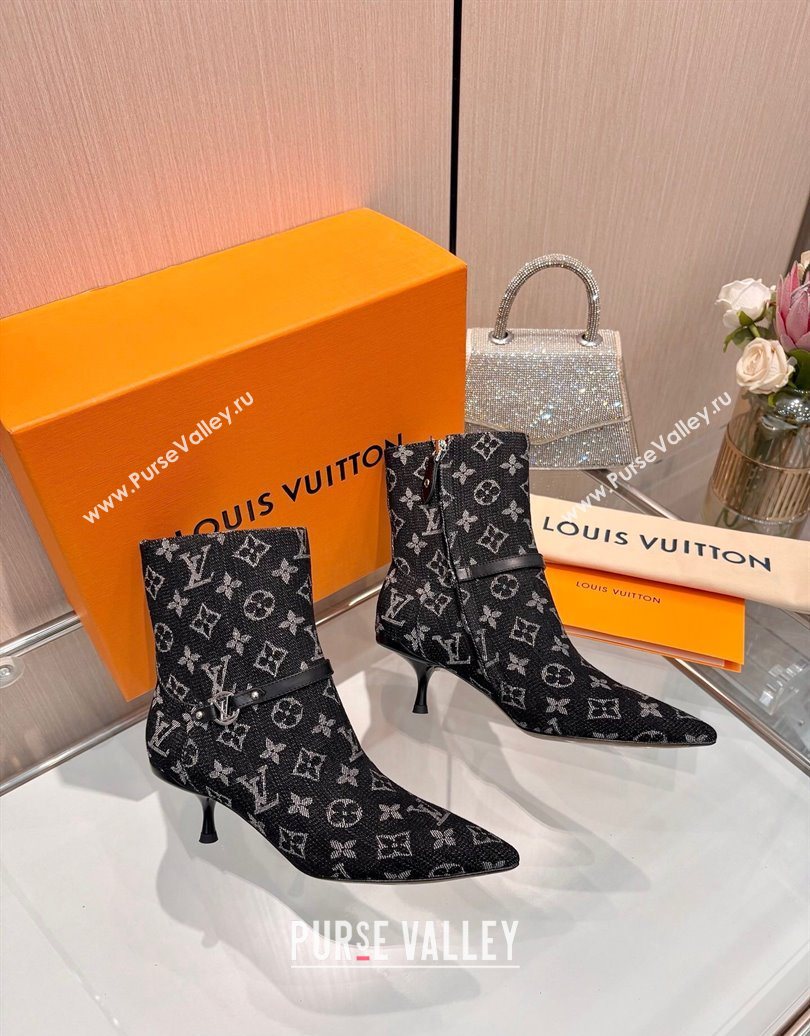 Louis Vuitton 6AM Heel Ankle Boots 5.5cm in Monogram Denim with Back Strap Black 2025 1AIUOR (MD-251021156)