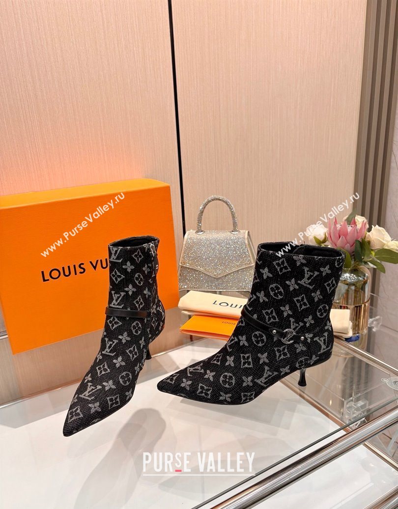 Louis Vuitton 6AM Heel Ankle Boots 5.5cm in Monogram Denim with Back Strap Black 2025 1AIUOR (MD-251021156)
