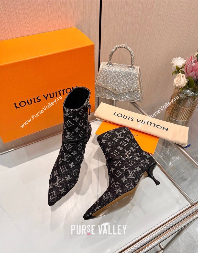 Louis Vuitton 6AM Heel Ankle Boots 5.5cm in Monogram Denim with Back Strap Black 2025 1AIUOR (MD-251021156)