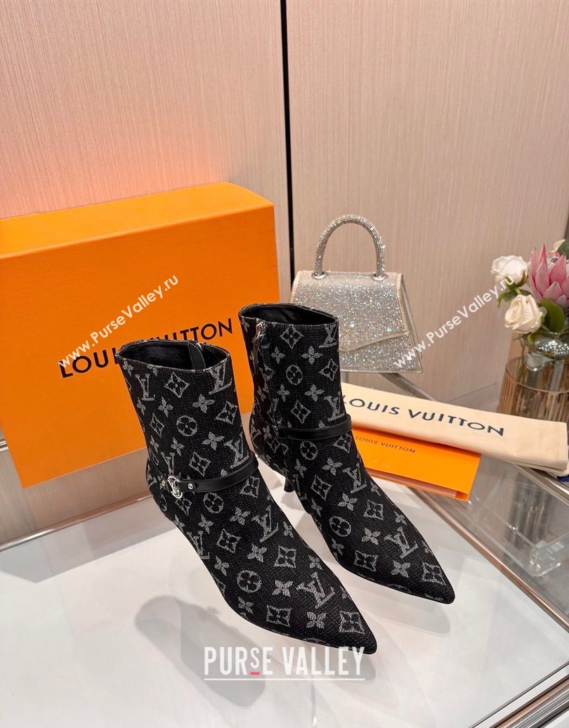 Louis Vuitton 6AM Heel Ankle Boots 5.5cm in Monogram Denim with Back Strap Black 2025 1AIUOR (MD-251021156)
