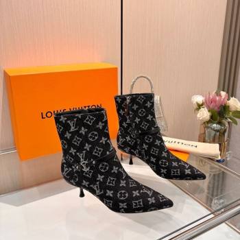 Louis Vuitton 6AM Heel Ankle Boots 5.5cm in Monogram Denim with Back Strap Black 2025 1AIUOR (MD-251021156)