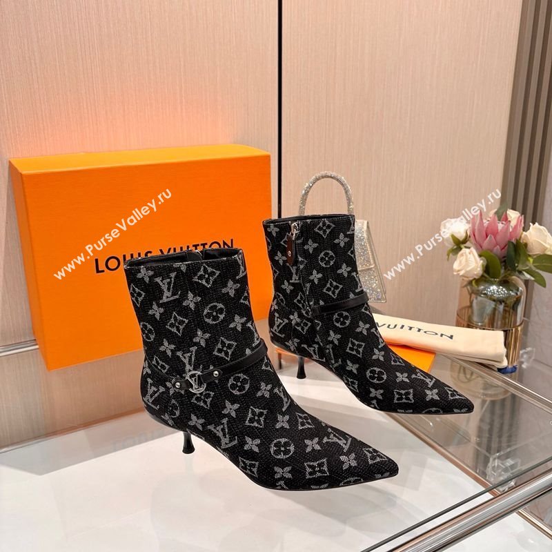 Louis Vuitton 6AM Heel Ankle Boots 5.5cm in Monogram Denim with Back Strap Black 2025 1AIUOR (MD-251021156)
