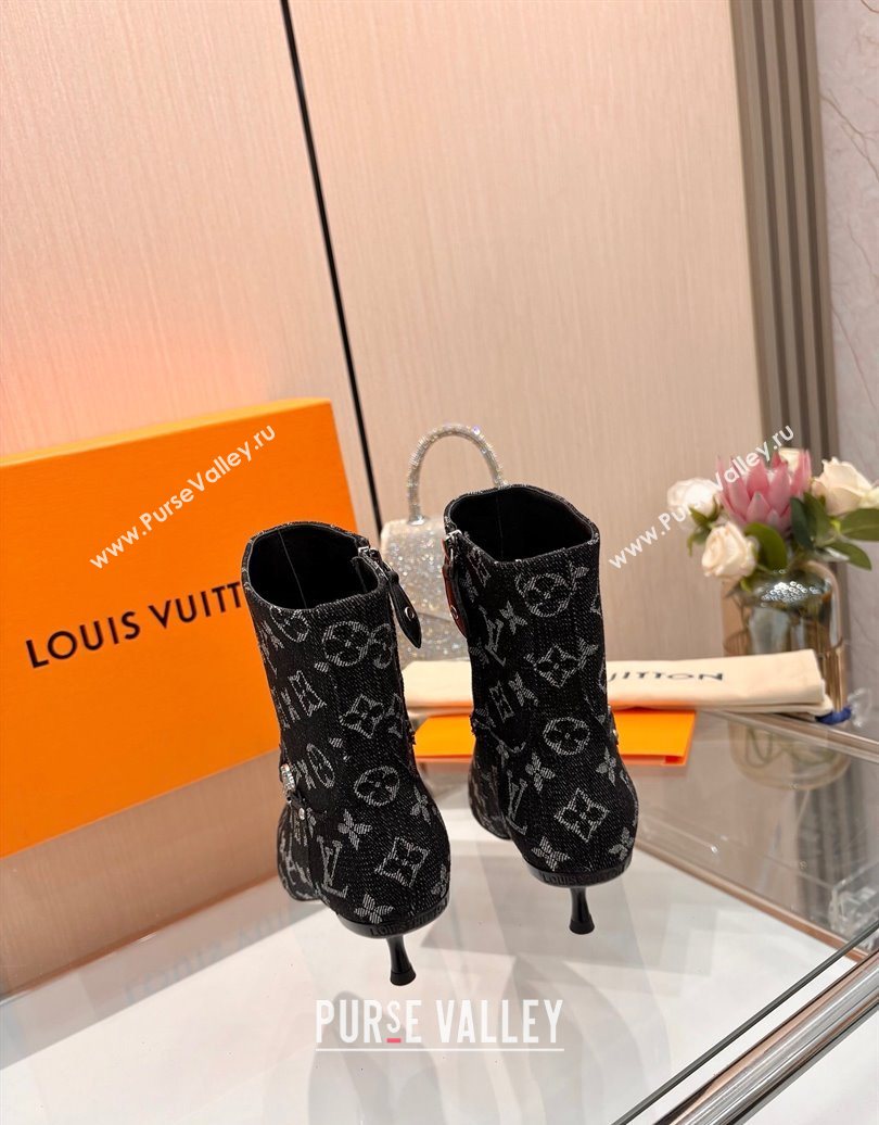 Louis Vuitton 6AM Heel Ankle Boots 5.5cm in Monogram Denim with Back Strap Black 2025 1AIUOR (MD-251021156)