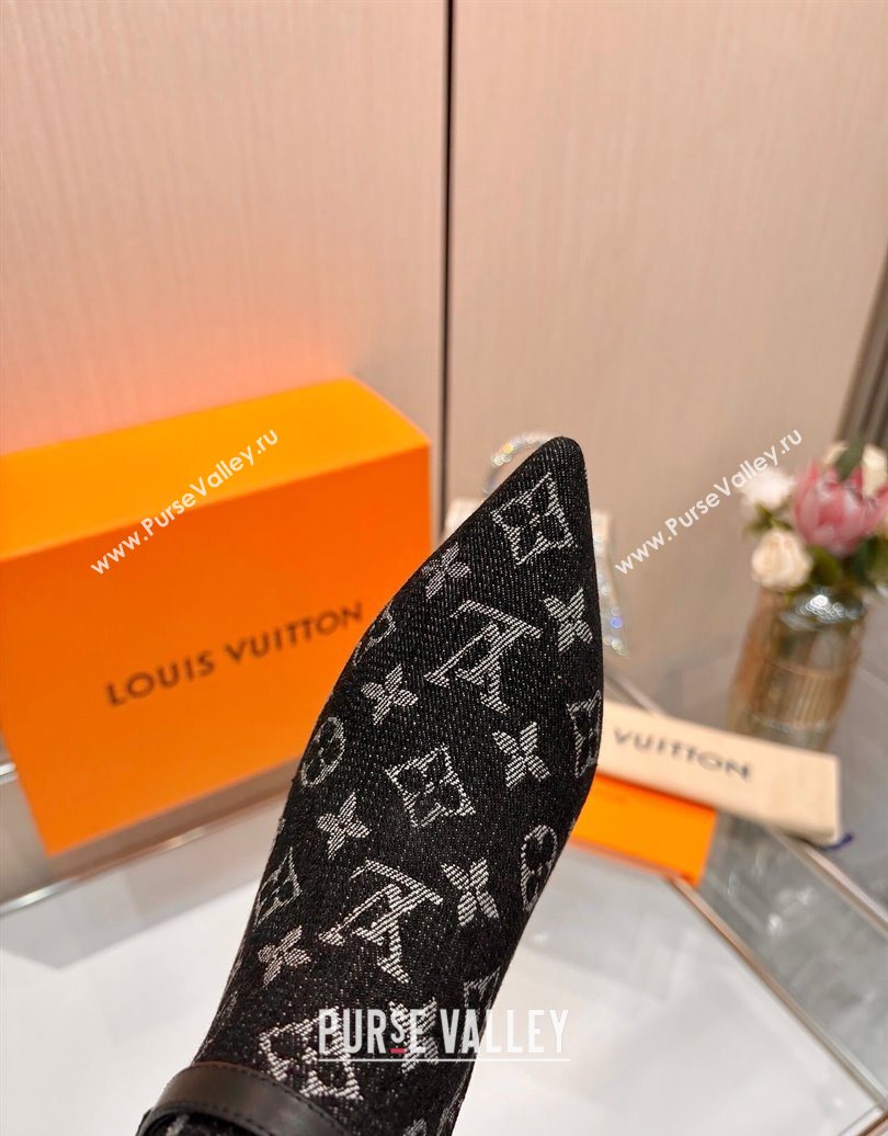 Louis Vuitton 6AM Heel Ankle Boots 5.5cm in Monogram Denim with Back Strap Black 2025 1AIUOR (MD-251021156)