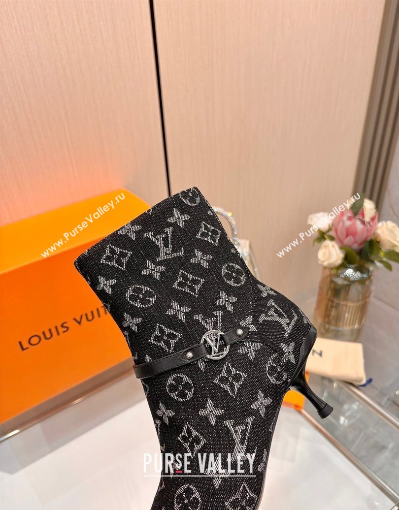 Louis Vuitton 6AM Heel Ankle Boots 5.5cm in Monogram Denim with Back Strap Black 2025 1AIUOR (MD-251021156)