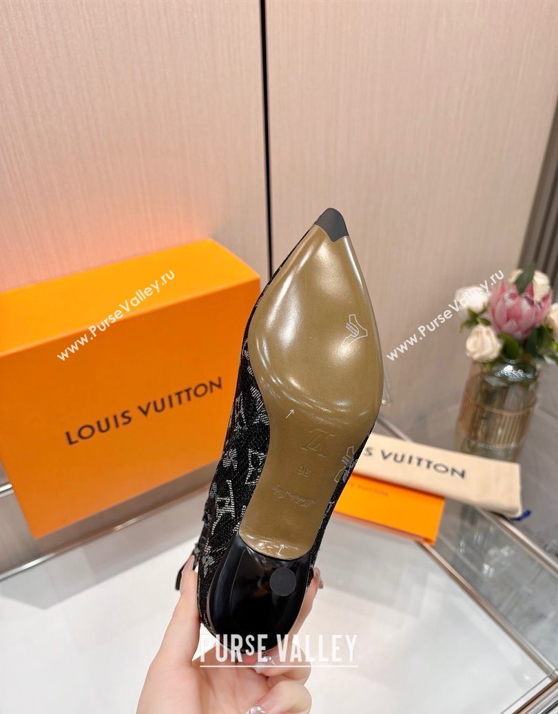 Louis Vuitton 6AM Heel Ankle Boots 5.5cm in Monogram Denim with Back Strap Black 2025 1AIUOR (MD-251021156)