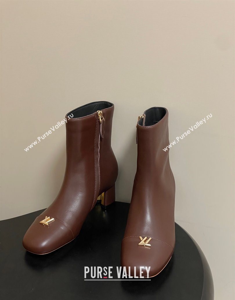 Louis Vuitton Swing Heel Ankle Boots 5.5cm in Calf Leather Brown 2025 1AID092 (MD-251021147)