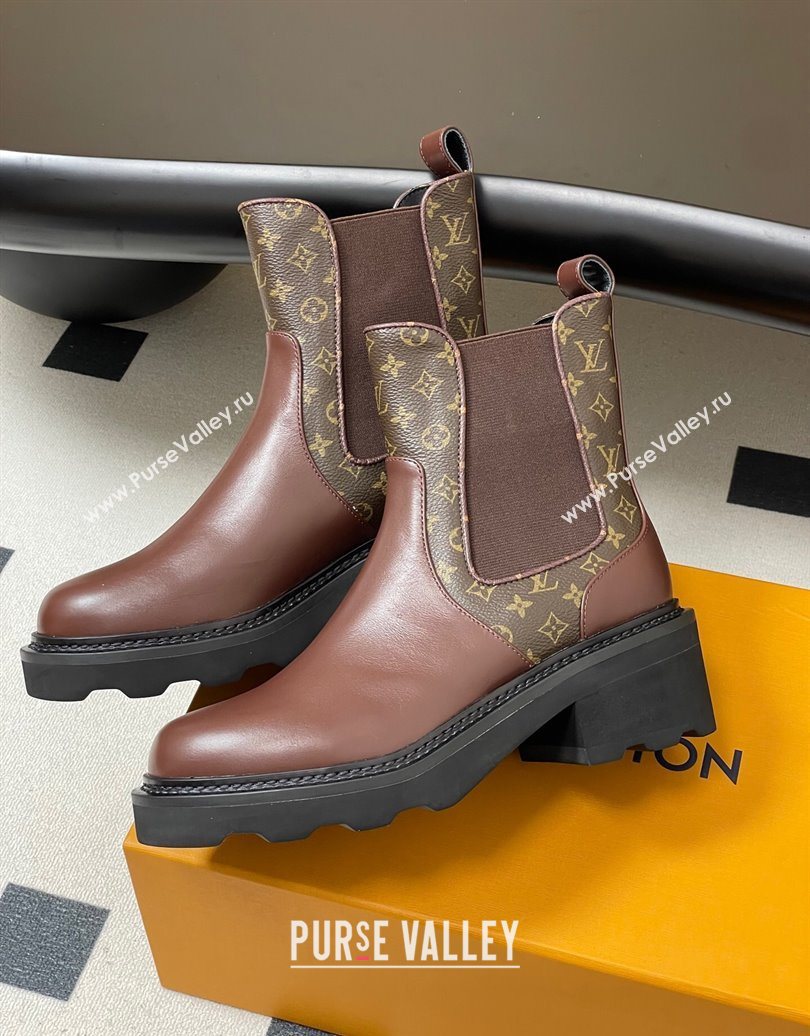 Louis Vuitton LV Beaubourg Chelsea Ankle Boots in Monogram Canvas and Leather Brown 2025 1AIEJ4 (MD-251022057)