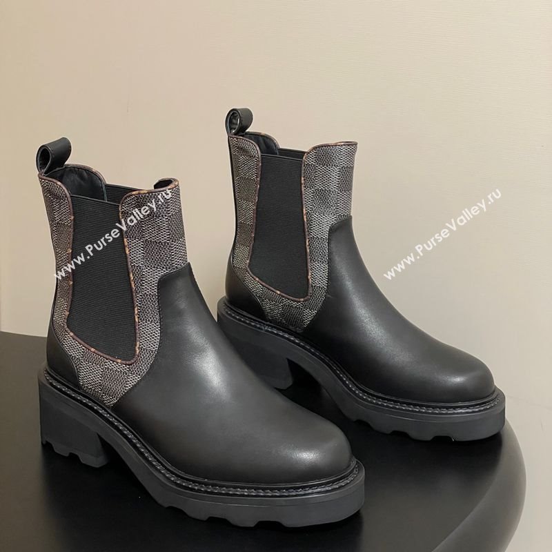 Louis Vuitton LV Beaubourg Chelsea Ankle Boots in Damier Canvas and Leather Black 2025 1AIEJ4 (MD-251022058)