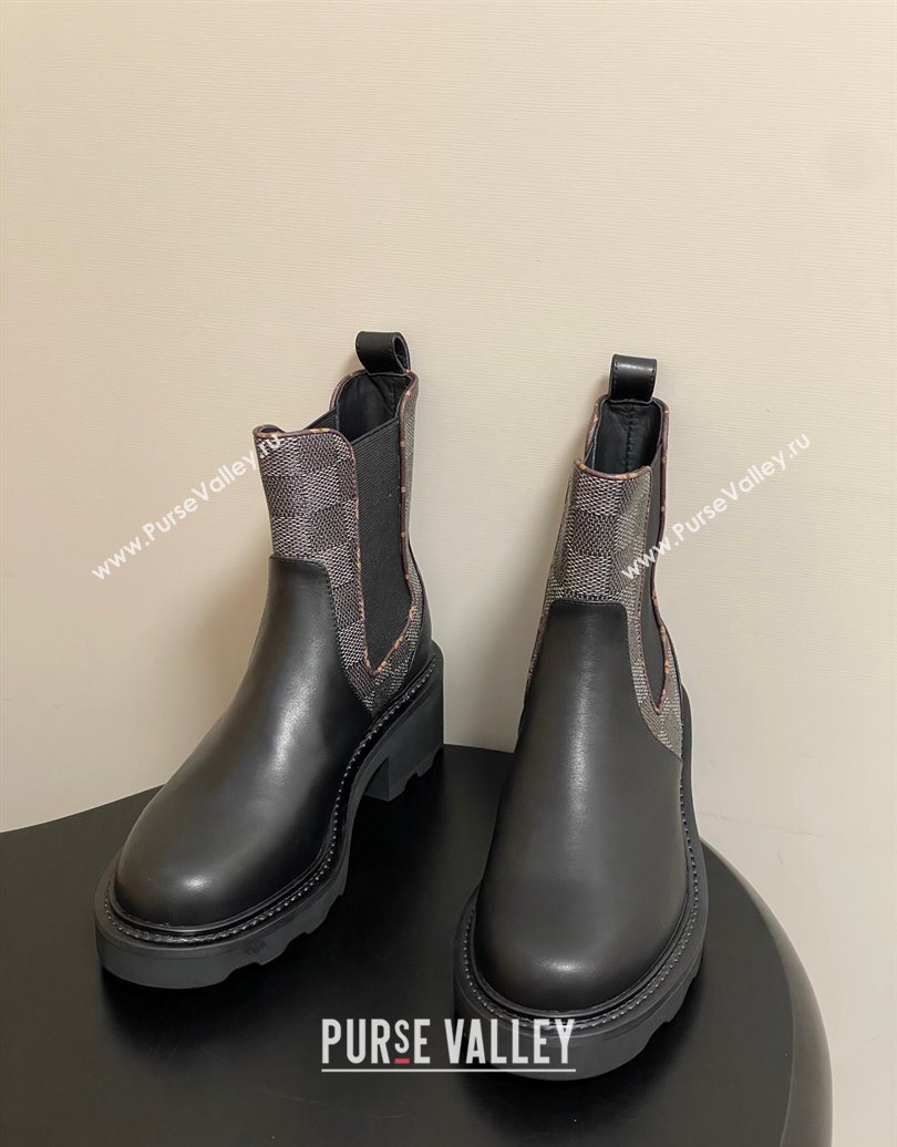 Louis Vuitton LV Beaubourg Chelsea Ankle Boots in Damier Canvas and Leather Black 2025 1AIEJ4 (MD-251022058)