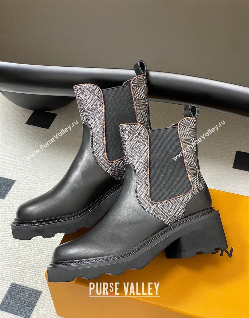 Louis Vuitton LV Beaubourg Chelsea Ankle Boots in Damier Canvas and Leather Black 2025 1AIEJ4 (MD-251022058)