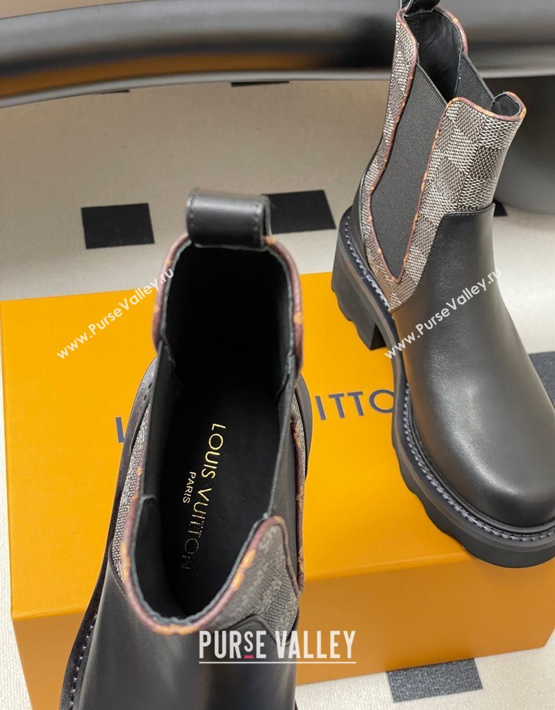 Louis Vuitton LV Beaubourg Chelsea Ankle Boots in Damier Canvas and Leather Black 2025 1AIEJ4 (MD-251022058)